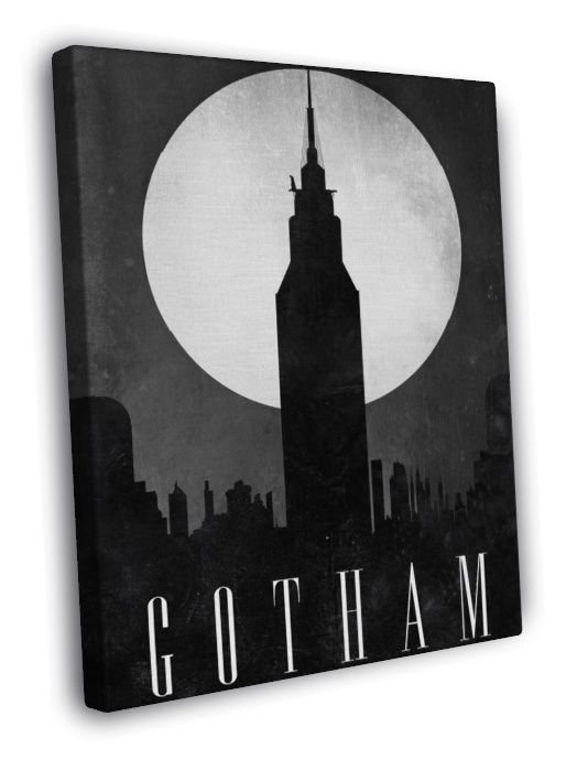 Gotham City Skyline Dark Knight Night Moon Art WALL  20x16 inch FRAMED CANVAS PRINT