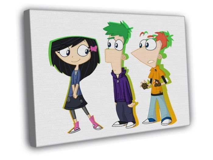 Phineas and Ferb Characters Cool Cartoon Art  20x16 inch FRAMED CANVAS WALL PRINT