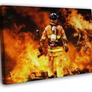 Firefighter Hero Fireman Flames Axe  20x16 inch FRAMED CANVAS WALL PRINT