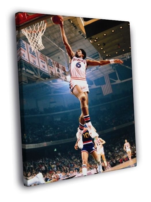 Julius Erving Slam Dunk Sixers Philadelphia  20x16 inch FRAMED CANVAS WALL PRINT