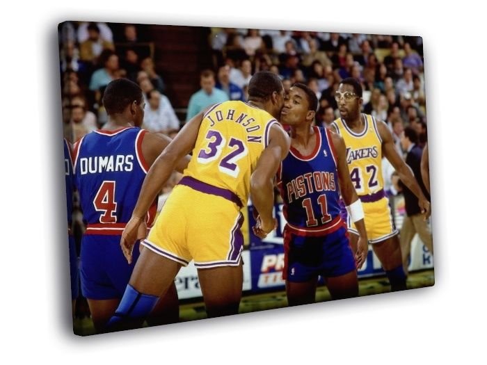 Isiah Thomas Magic Johnson Pistons Lakers  20x16 inch FRAMED CANVAS WALL PRINT