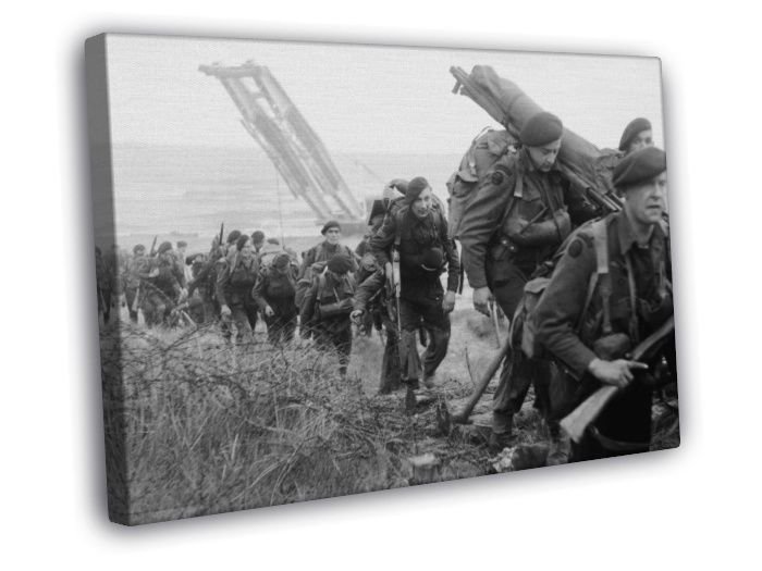 Royal Marine Commandos Normandy Rare War WW2 Vintage  20x16 inch FRAMED CANVAS WALL PRINT