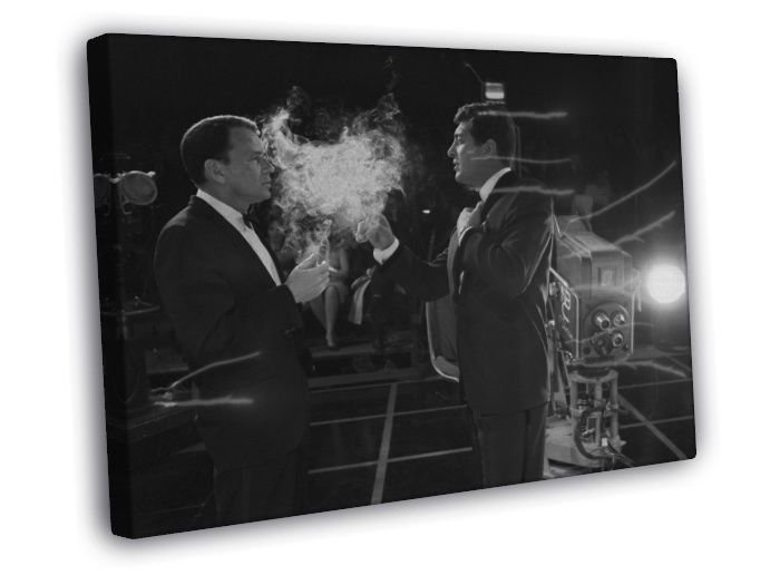 Rat Pack Smoke Retro Group Frank Sinatra BW WALL  20x16 inch FRAMED CANVAS PRINT