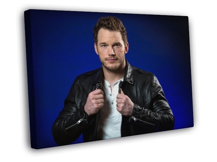 Chris Pratt Portrait Leather Jacket Handsome Awesome  20x16 inch FRAMED CANVAS WALL PRINT