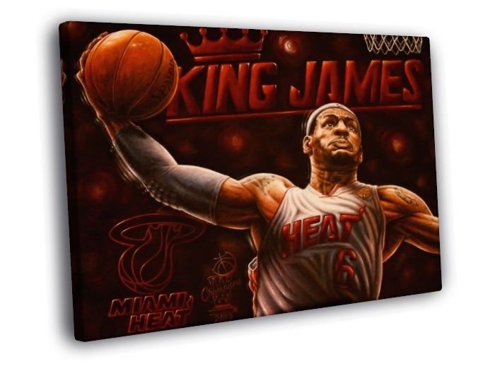 LeBron James Slam Dunk Art Painting Artwork WALL  20x16 inch FRAMED CANVAS PRINT