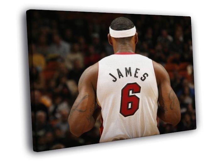 LeBron James Miami Heat Back Jersey Basketball WALL  20x16 inch FRAMED CANVAS PRINT