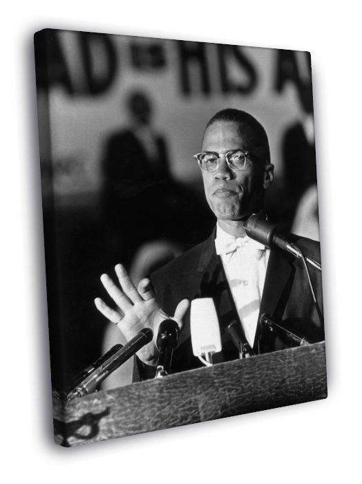 Malcolm X Portrait Vintage Retro BW WALL  20x16 inch FRAMED CANVAS PRINT
