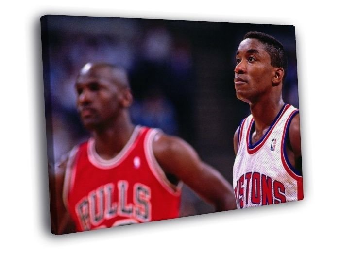 Isiah Thomas Pistons Michael Jordan Zeke Retro WALL  20x16 inch FRAMED CANVAS PRINT