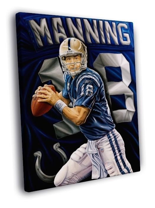 Peyton Manning Painting Art Football Sport  20x16 inch FRAMED CANVAS WALL PRINT