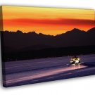 Beautiful Sunset Lake Mountains Dusk Nature WALL  20x16 inch FRAMED CANVAS PRINT