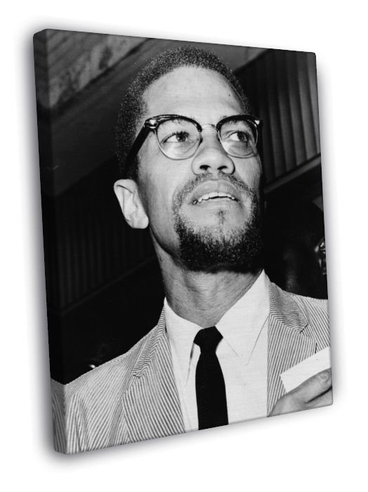 Malcolm X Human Rights Activist BW Portrait WALL  20x16 inch FRAMED CANVAS PRINT