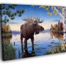 Moose Autumn Landscape Lake Oil Painting Art  20x16 inch FRAMED CANVAS WALL PRINT