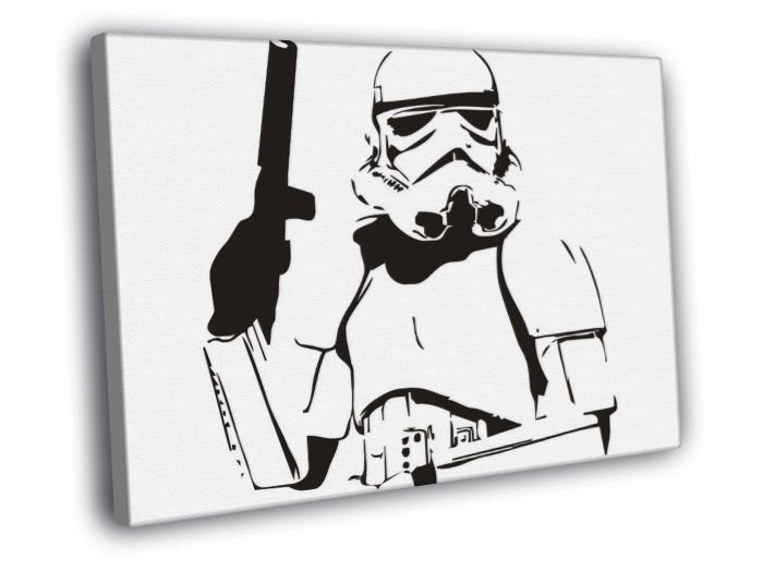 Stormtrooper Stencil Artwork Star Wars BW  20x16 inch FRAMED CANVAS WALL PRINT