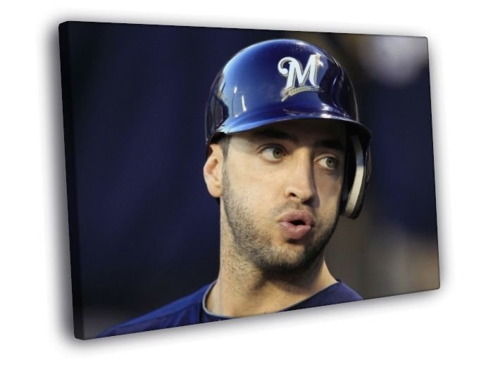 Ryan Braun Milwaukee Brewers Baseball  20x16 inch FRAMED CANVAS WALL PRINT