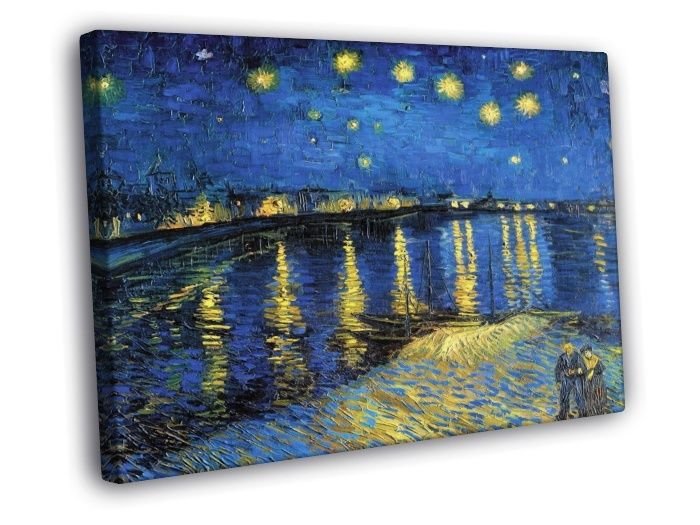 Starry Night Van Gogh Painting Retro Vintage  20x16 inch FRAMED CANVAS WALL PRINT