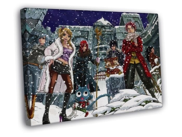 Fairy Tail Characters Lucy Happy Erza Gray Loxar Anime WALL  20x16 inch FRAMED CANVAS PRINT