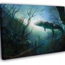 Crocodile Painting Art Underwater Landscape Animal  20x16 inch FRAMED CANVAS WALL PRINT