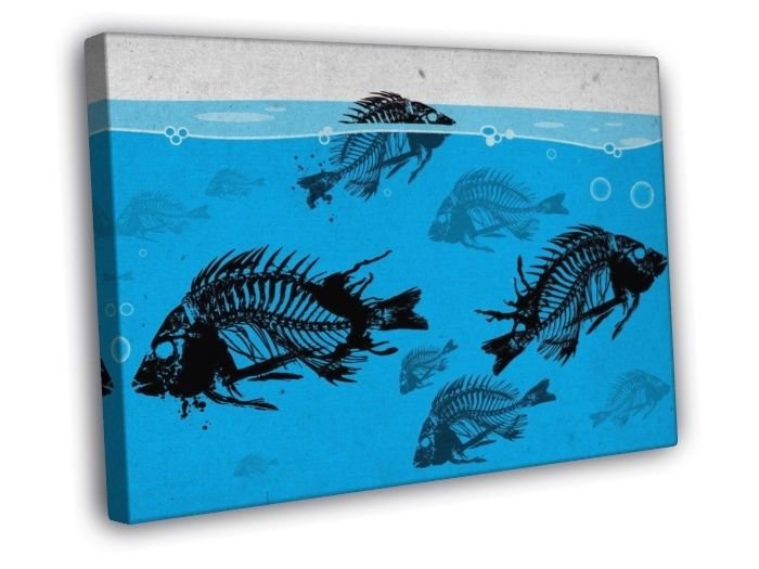 Skeleton Fish Bones Cool Fishing Art  20x16 inch FRAMED CANVAS WALL PRINT
