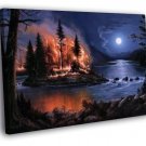 Amazing Painting Art Wildfire Forest Moon Mountain  20x16 inch FRAMED CANVAS WALL PRINT