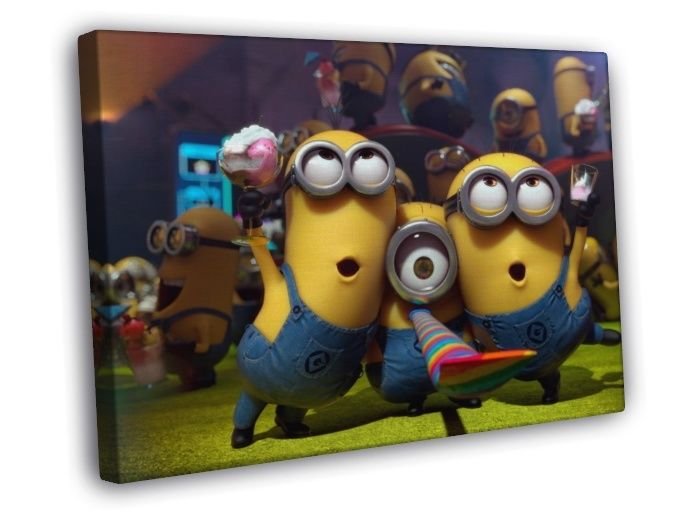Despicable Me 2 Minions Happy Cool Funny Movie WALL  20x16 inch FRAMED CANVAS PRINT