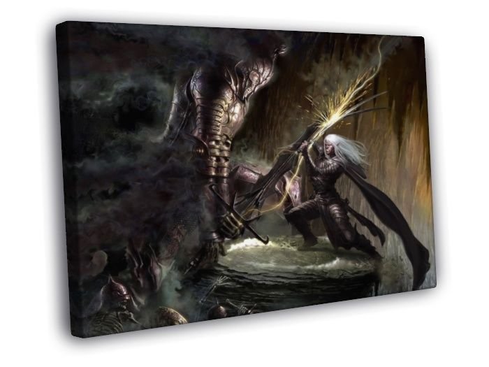 Fantasy Elf Monster Fight Battle Art  20x16 inch FRAMED CANVAS WALL PRINT