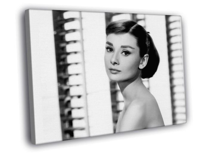 Audrey Hepburn Retro Classic Actress BW WALL  20x16 inch FRAMED CANVAS PRINT