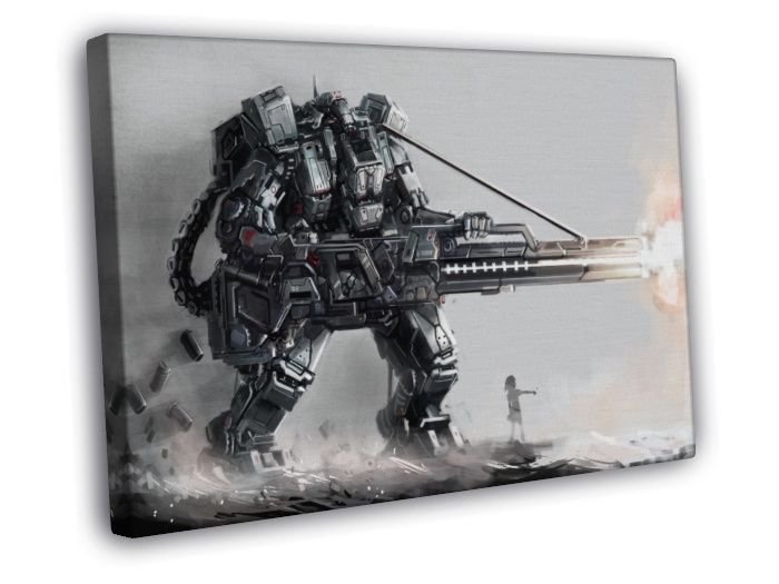 Mech Robot Weapon Gun Awesome Sci-Fi Cyberpunk Art  20x16 inch FRAMED CANVAS WALL PRINT