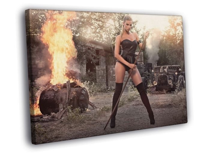 Leonie Hagmeyer-Reyinger Fire Hot Rod Babe Car WALL  20x16 inch FRAMED CANVAS PRINT