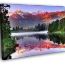 Mountains Lake Mist Sunset Beautiful Nature WALL  20x16 inch FRAMED CANVAS PRINT