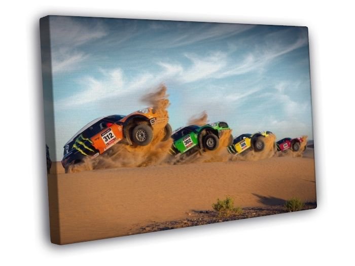 Mini Cooper Dakar Rally Race Jump Sand Desert Dunes  20x16 inch FRAMED CANVAS WALL PRINT