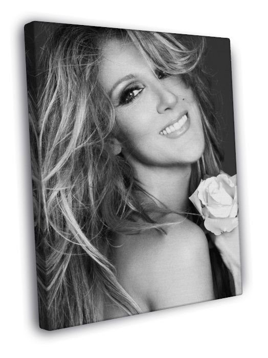 Celine Dion Smile Flower Beautiful BW Portrait  20x16 inch FRAMED CANVAS WALL PRINT