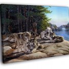 Wolves Animal Nature Landscape Lake Wolf Painting  20x16 inch FRAMED CANVAS WALL PRINT