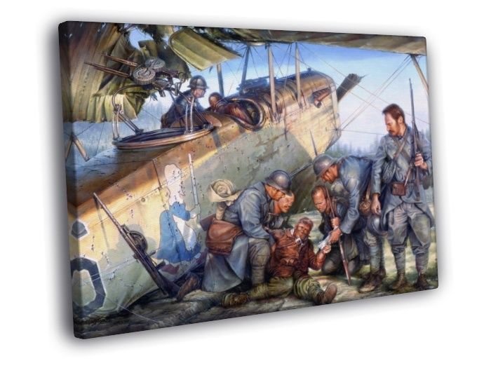 Pilot Aircraft World War 1 WW1 Military Painting  20x16 inch FRAMED CANVAS WALL PRINT