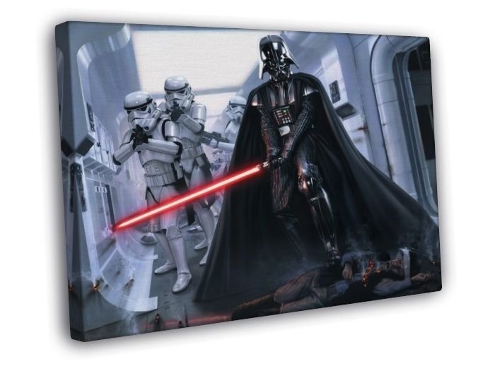 Darth Vader Stormtroopers Lightsaber Star Wars Movie WALL  20x16 inch FRAMED CANVAS PRINT