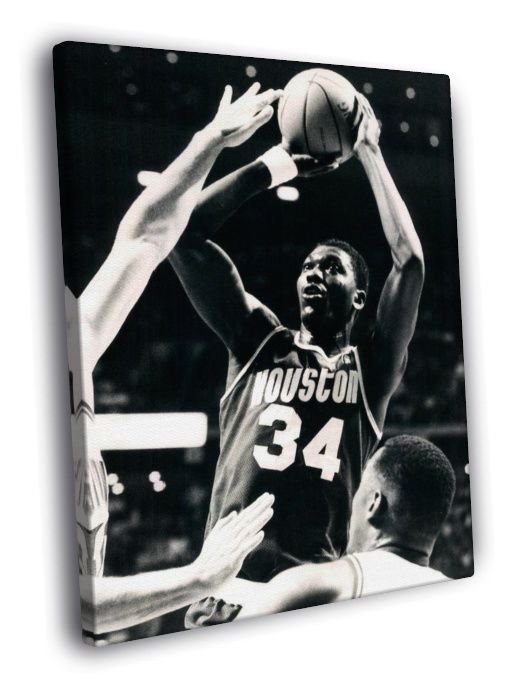 Hakeem Olajuwon Houston Rockets Retro Vintage WALL  20x16 inch FRAMED CANVAS PRINT