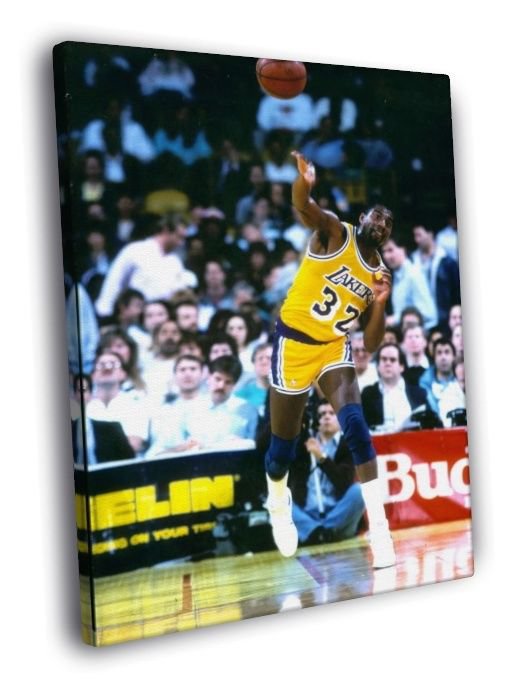 Magic Johnson Pass Lakers Retro Vintage  20x16 inch FRAMED CANVAS WALL PRINT