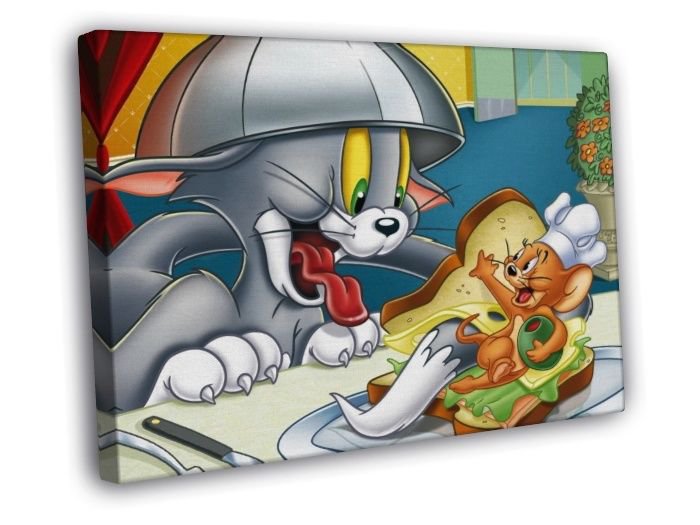 Tom and Jerry Cool Funny Original Series Cartoon Art WALL  20x16 inch FRAMED CANVAS PRINT