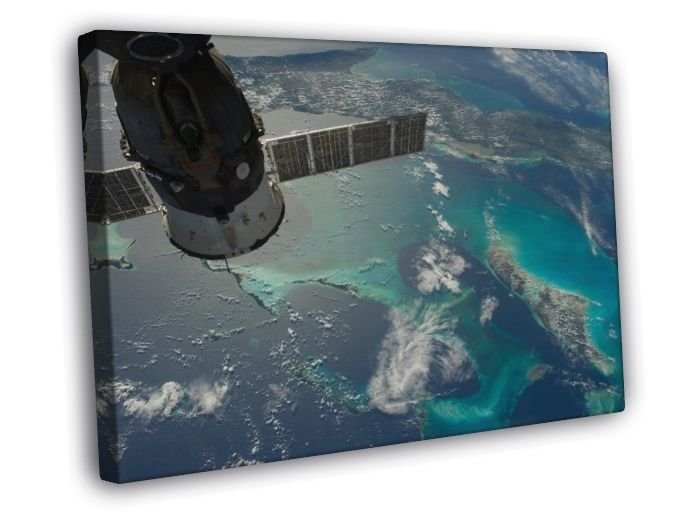 Space Earth Orbit Satellite NASA Beautiful Clouds  20x16 inch FRAMED CANVAS WALL PRINT