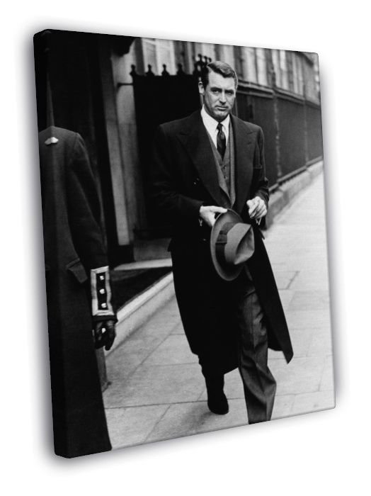 Cary Grant Actor Handsome Hat Retro BW WALL  20x16 inch FRAMED CANVAS PRINT