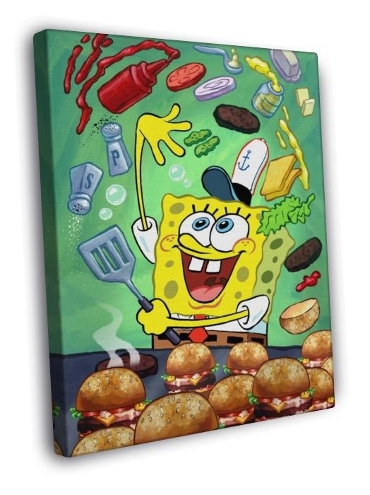 SpongeBob SquarePants Krabby Patty Hamburger Funny Art WALL  20x16 inch FRAMED CANVAS PRINT