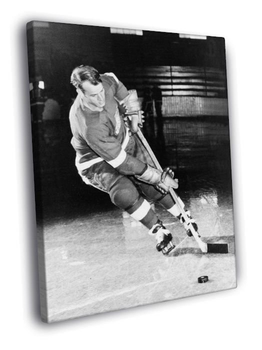 Gordie Howe Classic Retro BW Hockey Sport WALL  20x16 inch FRAMED CANVAS PRINT