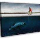 Fishing Cool Funny Giant Fish Underwater Ice Winter WALL  20x16 inch FRAMED CANVAS PRINT
