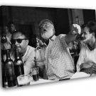Ernest Hemingway Writer Table Drink BW WALL  20x16 inch FRAMED CANVAS PRINT