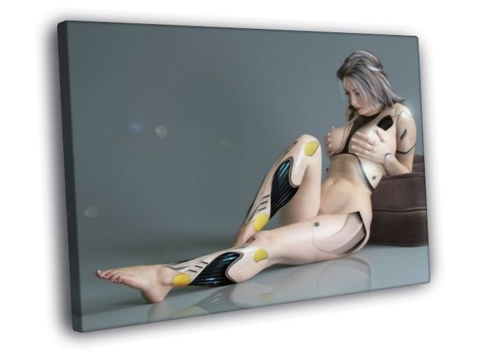 Android Nude Girl Hi-Tech Sci-Fi Robot Fantasy  20x16 inch FRAMED CANVAS WALL PRINT