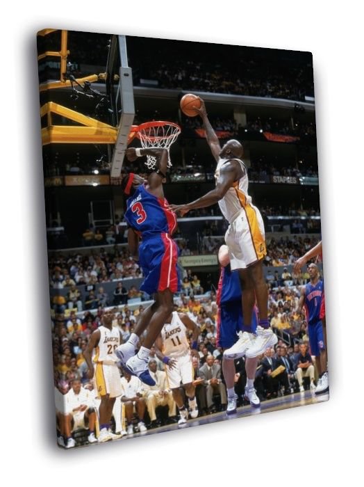 Ben Wallace vs Shaquille O'Neal Block Pistons  20x16 inch FRAMED CANVAS WALL PRINT