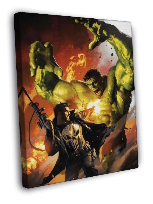 Punisher vs Hulk Fight Awesome Art WALL  20x16 inch FRAMED CANVAS PRINT
