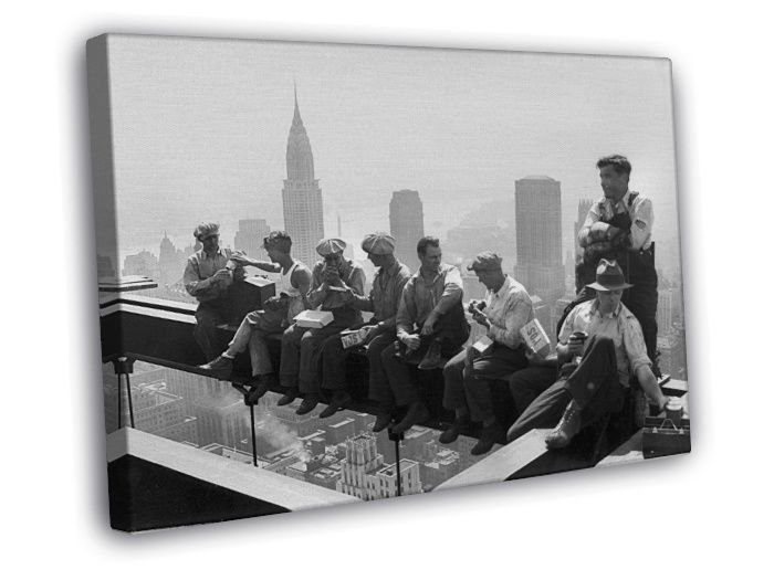 Workers Lunch Skyscraper New York Beam Old Retro  20x16 inch FRAMED CANVAS WALL PRINT