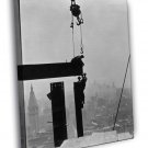 Construction Workers skyscrapers Old Retro BW  20x16 inch FRAMED CANVAS WALL PRINT