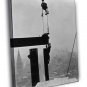 Construction Workers skyscrapers Old Retro BW  20x16 inch FRAMED CANVAS WALL PRINT