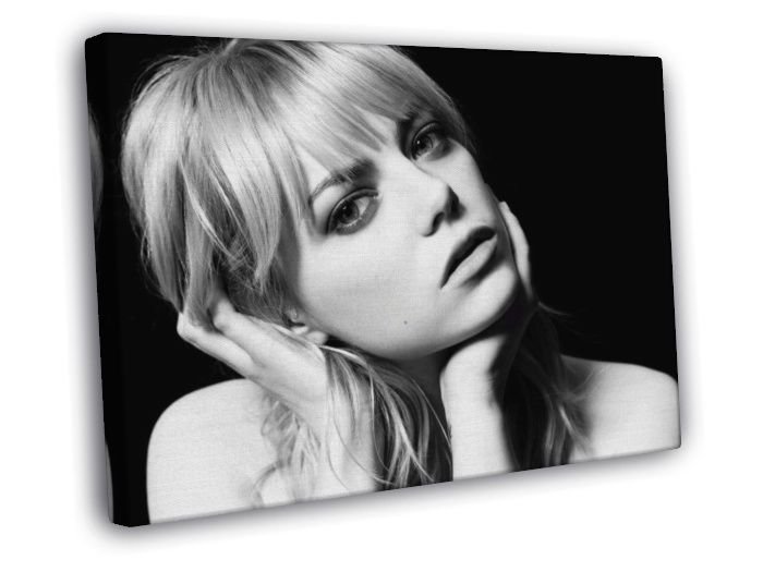 Emma Stone BW Portrait Pretty Beautiful Actress  20x16 inch FRAMED CANVAS WALL PRINT